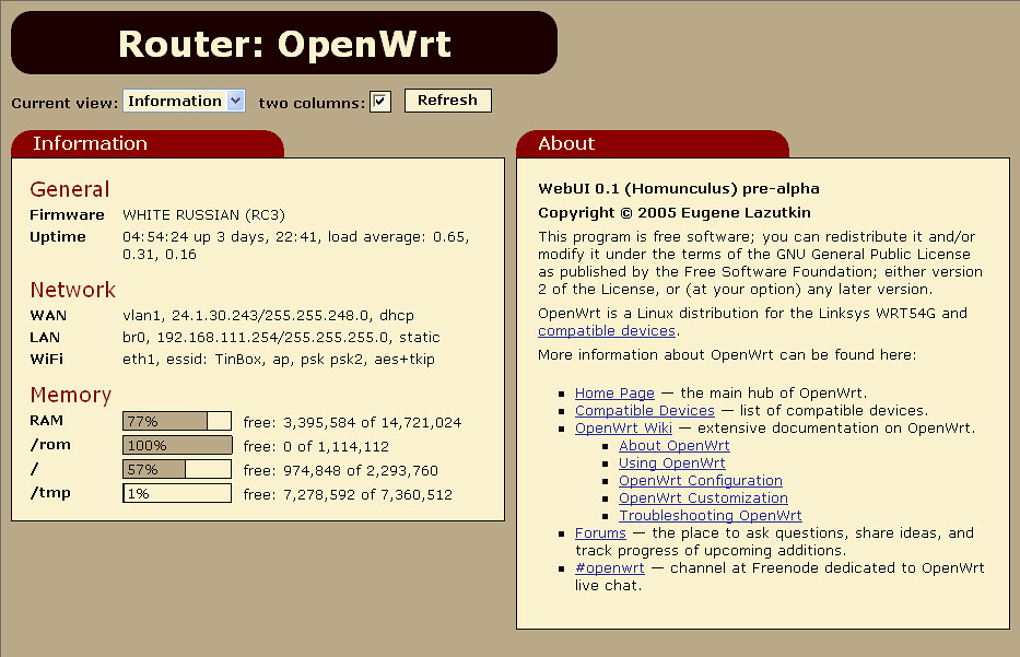 OpenWrt GUI screenshot