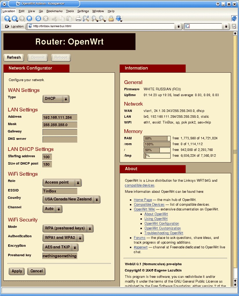 OpenWrt GUI screenshot