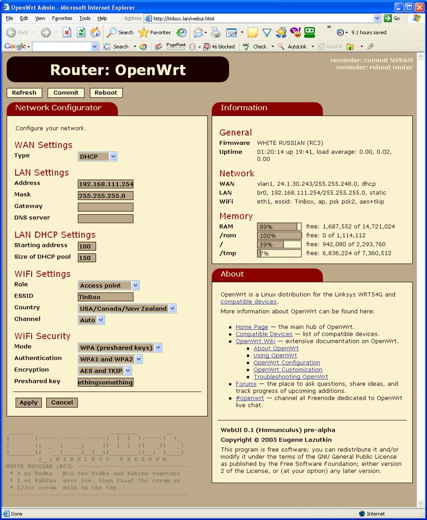 OpenWrt GUI screenshot