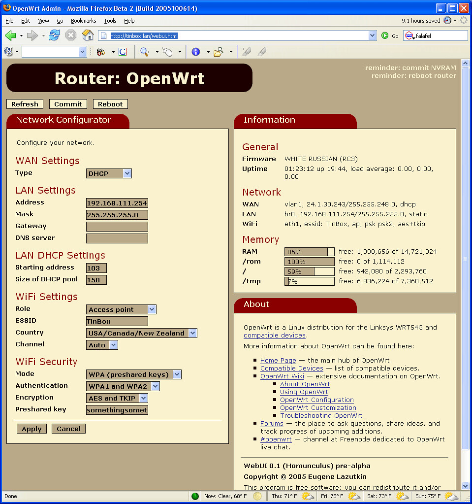 OpenWrt GUI screenshot