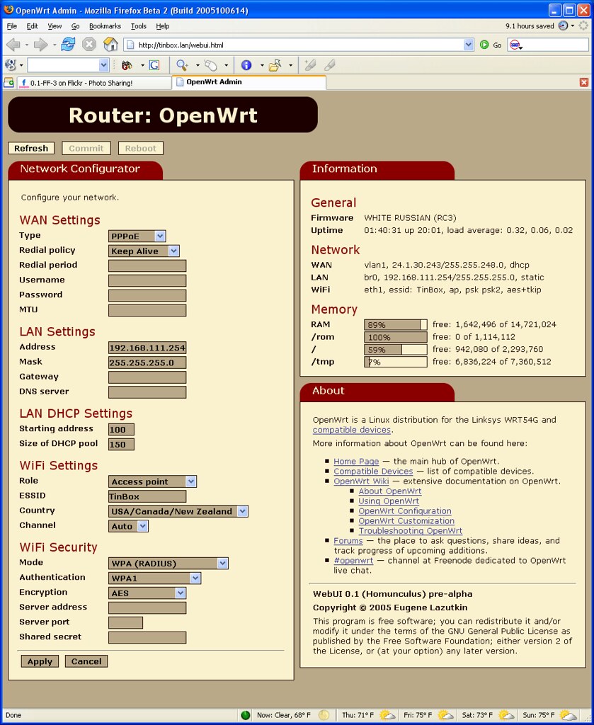 OpenWrt GUI screenshot